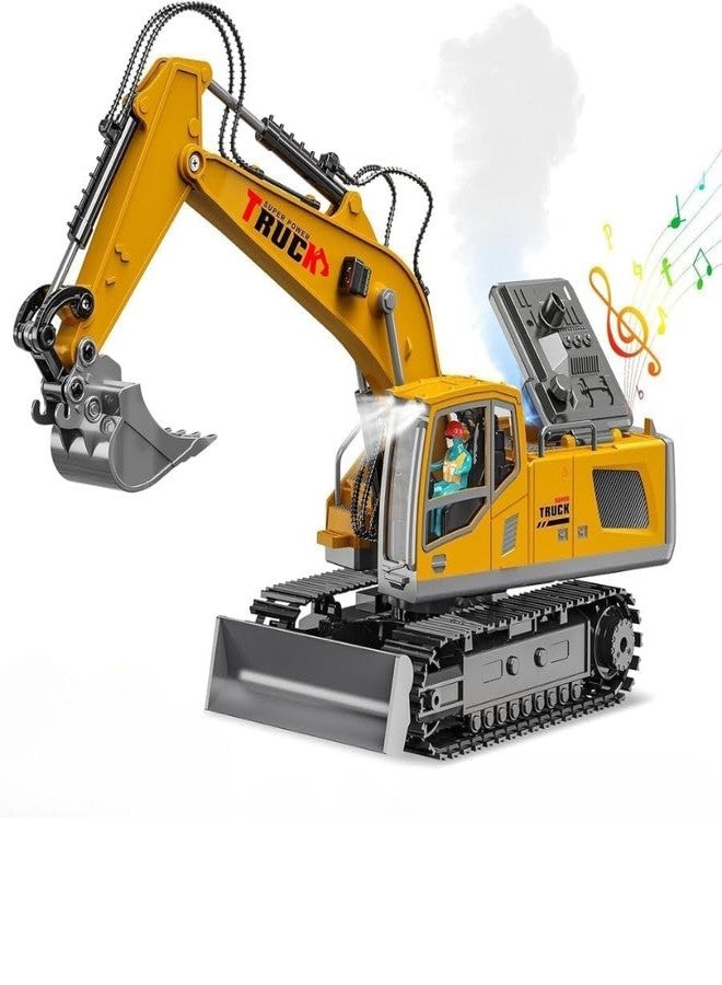 لعبة شاحنة حفارة تعمل بالتحكم عن بعد من JOYJAY، مزودة بـ 13 قناة وجهاز تحكم عن بعد بتردد 2.4 جيجاهرتز، وأضواء، وصوت، وتأثير بخار. مركبة بناء ثقيلة للأطفال، ذراع حفر واقعي وكابينة دوارة. - Image 1